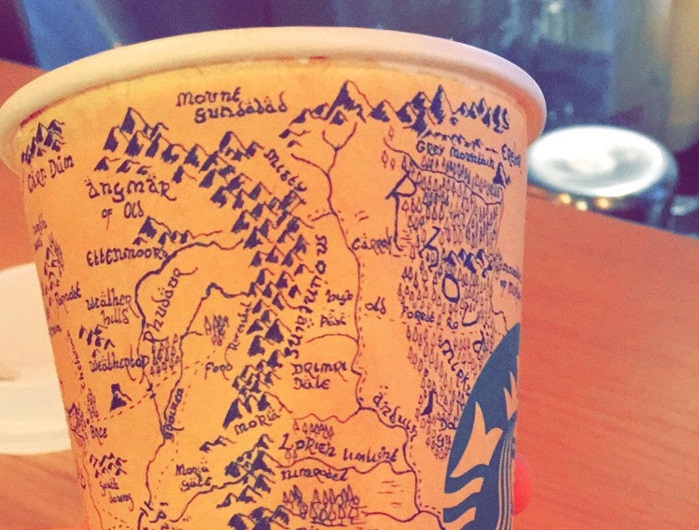 Карта Средиземья на кофейном стакане (4 фото + 1 видео)