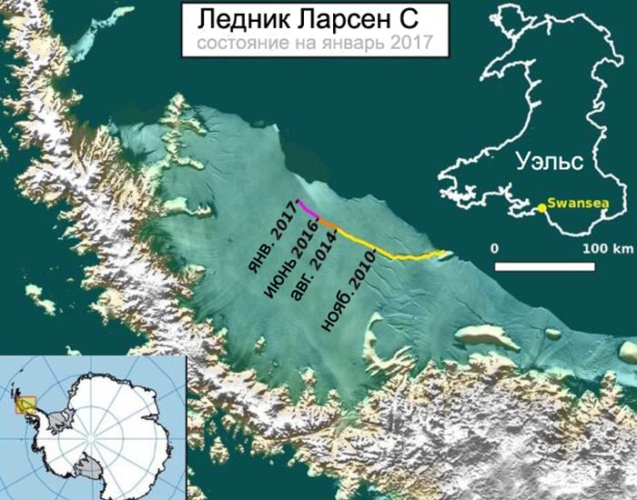 От Антарктиды скоро отколется громадный айсберг (5 фото) От Антарктиды скоро отколется громадный айсберг (5 фото)